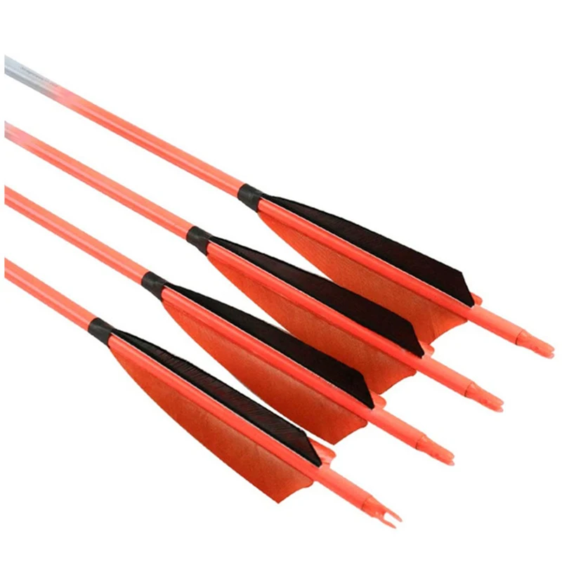 12p 30inch Pure Carbon Arrow ID6.2mm 5inch Turkey Feather Orange luminous Replaceable Arrows Compound Bow Arrows For Shooting