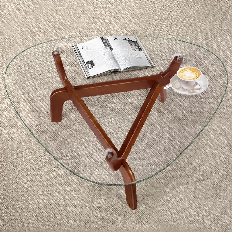 

Стеклянные журнальные столики для гостиной Треугольный журнальный столик с резиновой деревянной основой без наконечника Morden Чайный столик со столешницей из закаленного стекла