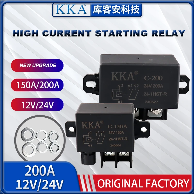 KKA-C150/200A 12V/24V 150A/200A Tyco Type Automotive Relay, High Current Car Starter Relay for Car, Truck, Boat, RV, BMW Series