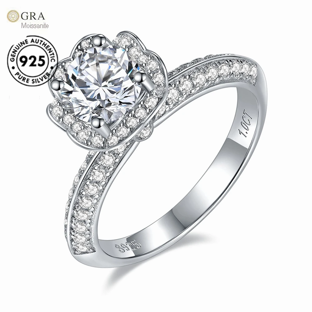 

High Quality Solid 925 Silver Finger Rings 1ct-2ct Moissanite With GRA Certificate Wedding Jewely