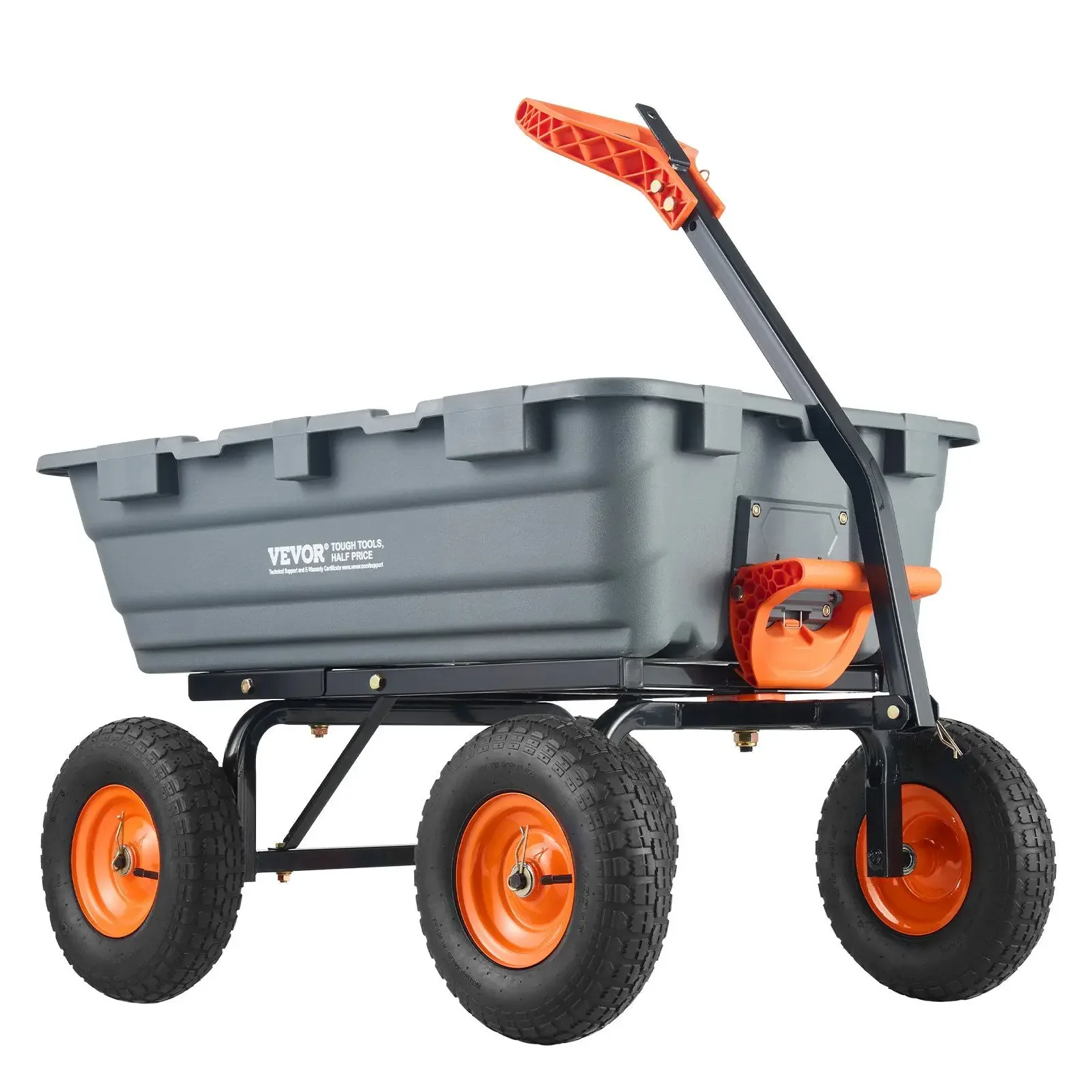 Dump Cart, Poly Garden Dump Cart with Easy to Assemble Steel Frame, Dump Wagon with 2-in-1 Convertible Handle