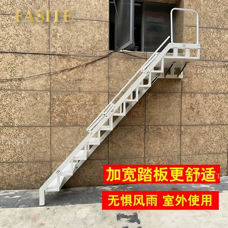 For Indoor Outdoor Folding Telescopic Ladder Aluminum Alloy Wall Mounted Extendable Staircase Heavy Duty Space Saving