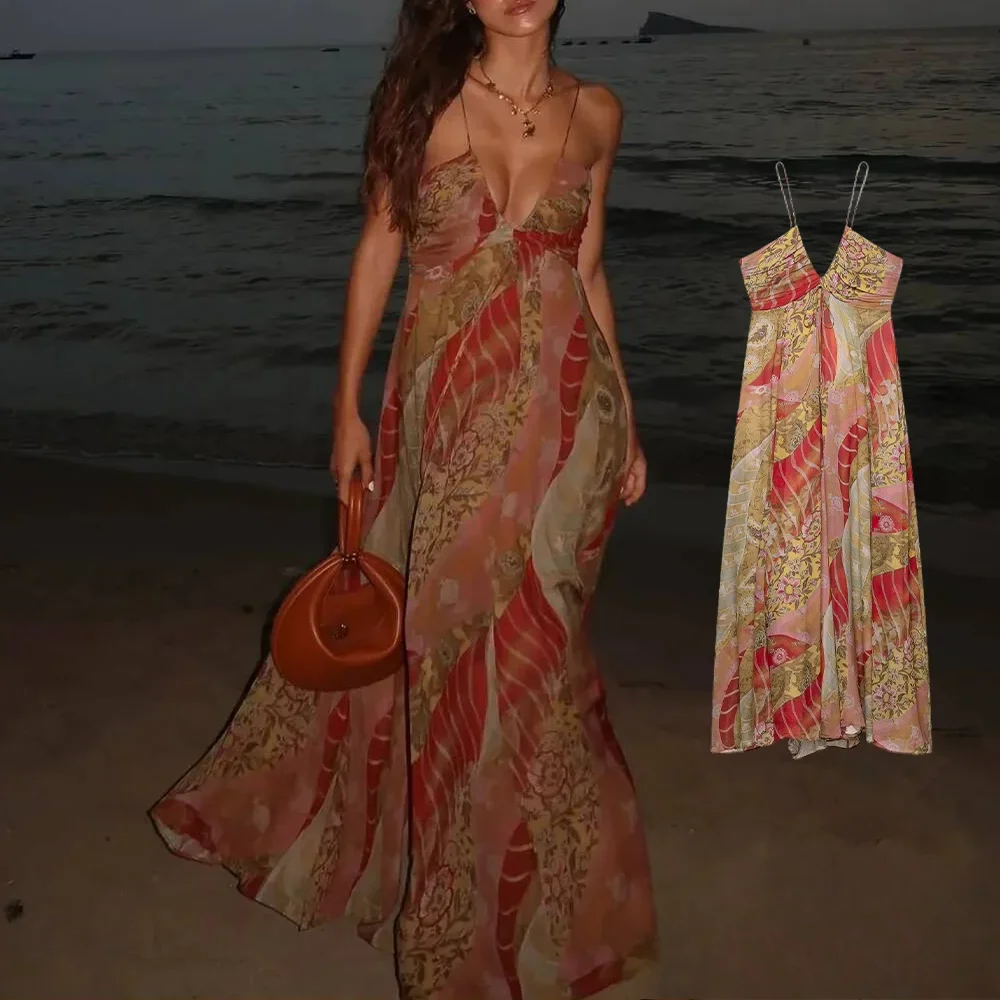 เดรสสายเดี่ยวพิมพ์ลายโบฮีเมียนสไตล์วินเทจสำหรับผู้หญิง แบรนด์ KONDALA รุ่นใหม่ประจำปี 2025 เหมาะสำหรับฤดูร้อน ฤดูใบไม้ร่วง แฟชั่นชายหาด ปาร์ตี้ วันหยุด
