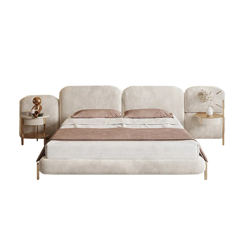 

Stone bed, light luxury, fabric, cream, soft package style, modern, simple, small apartment