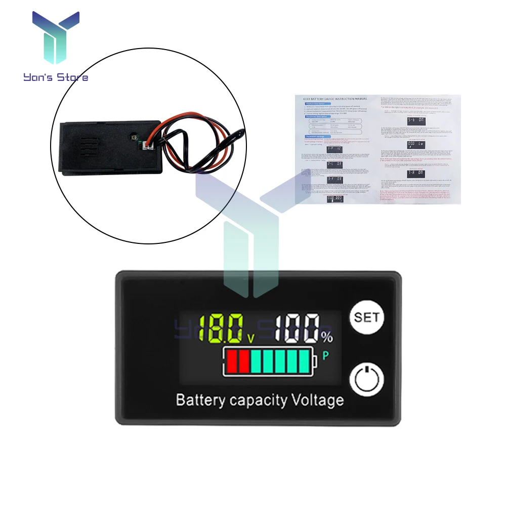 1 sztuka DC 8V-100V bateria litowa woltomierz wyświetlacz poziomu baterii z detekcją temperatury alarm LED cyfrowy wyświetlacz