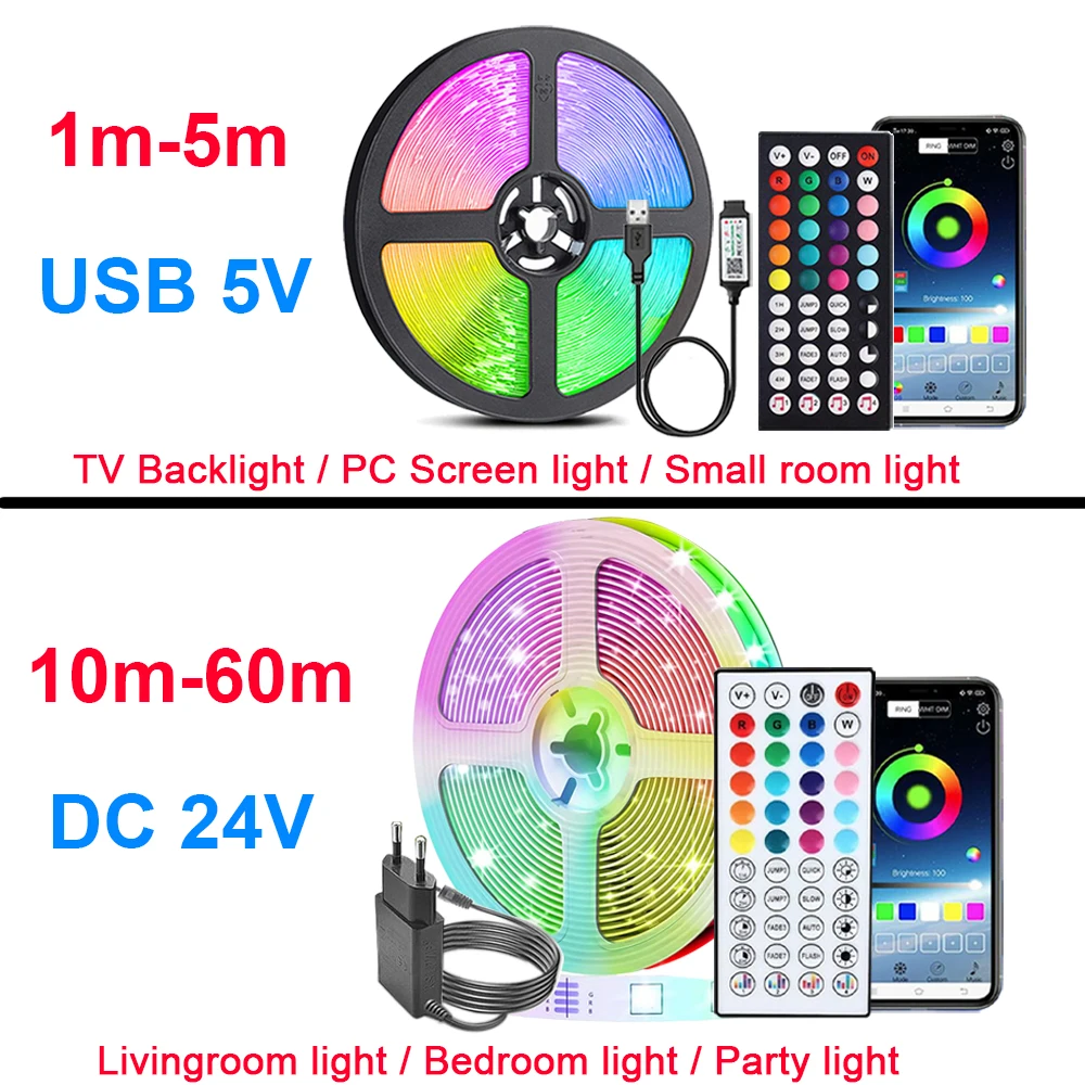 Taśma LED RGB 10m 20m 30m Taśma LED do synchronizacji muzyki Elastyczna wstążka do dekoracji pokoju Podświetlenie TV