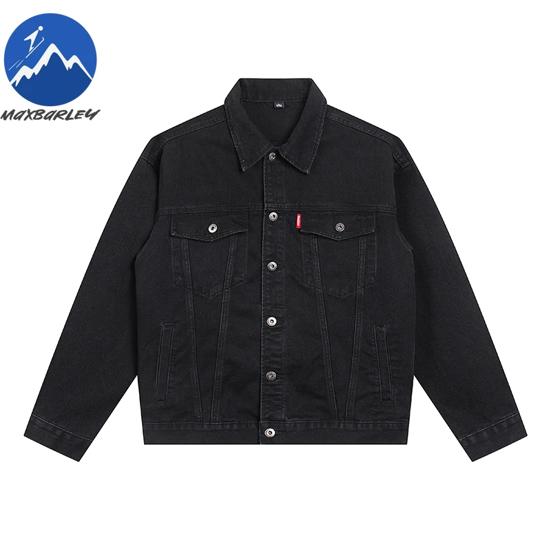 

Maxbarley Men Cotton Denim Jacket 2025 Premium Street Hip Hop Style Coat Vintage American Fashion Autumn Black Washed Jackets