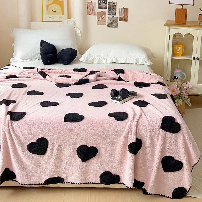 Love Heart Pattern Jacquard Blanket Soft Bed Blankets Sofa Car Travel Shawl Skin-friendly Throw Blanket Bedspread for Kids Girls