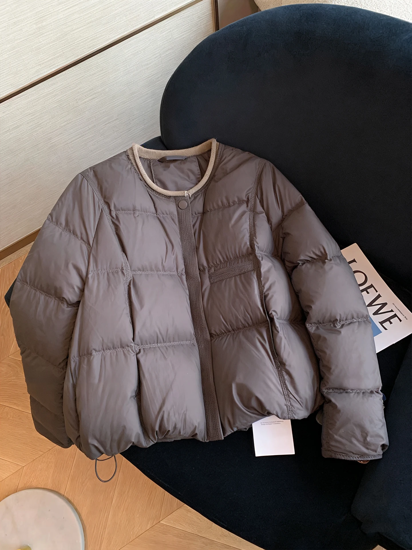 

Коричневое хлопковое пальто свободного кроя с круглым вырезом, утепленное, комфортное, осенне-зимнее, в корейском стиле, для женщин