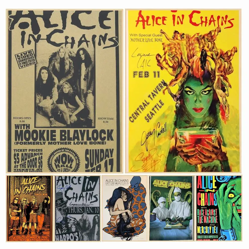 band A-Alice in Chains-S Painting Calligraphy Boho Botanical Decor for Living Room Elegant Home Style