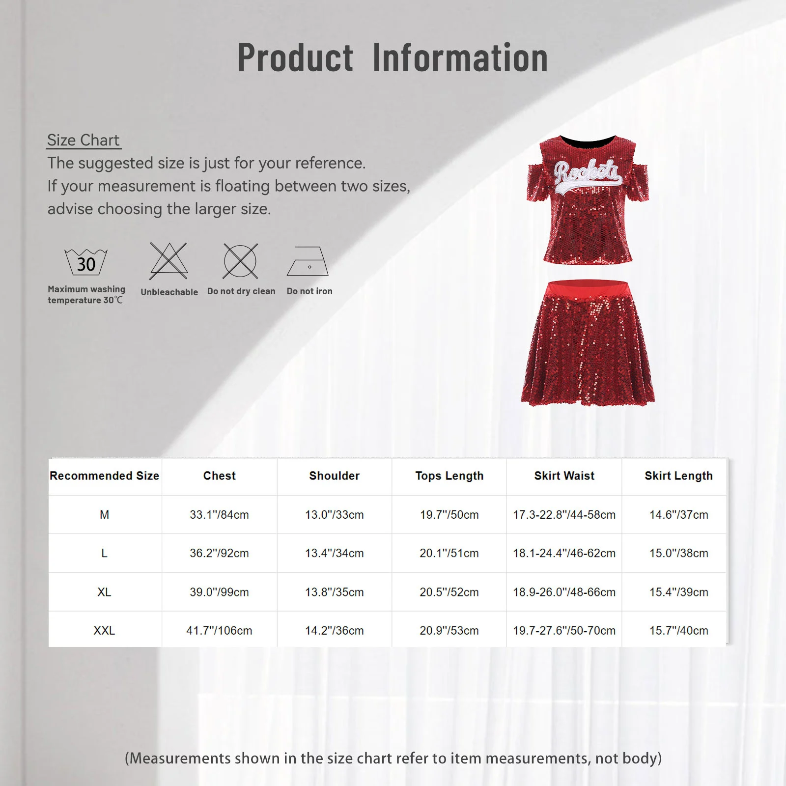 여성용 스팽글 댄스 유니폼 세트 재즈 치어리딩 반팔 콜드 숄더 레터 아플리케 티셔츠와 A라인 스커트 의상