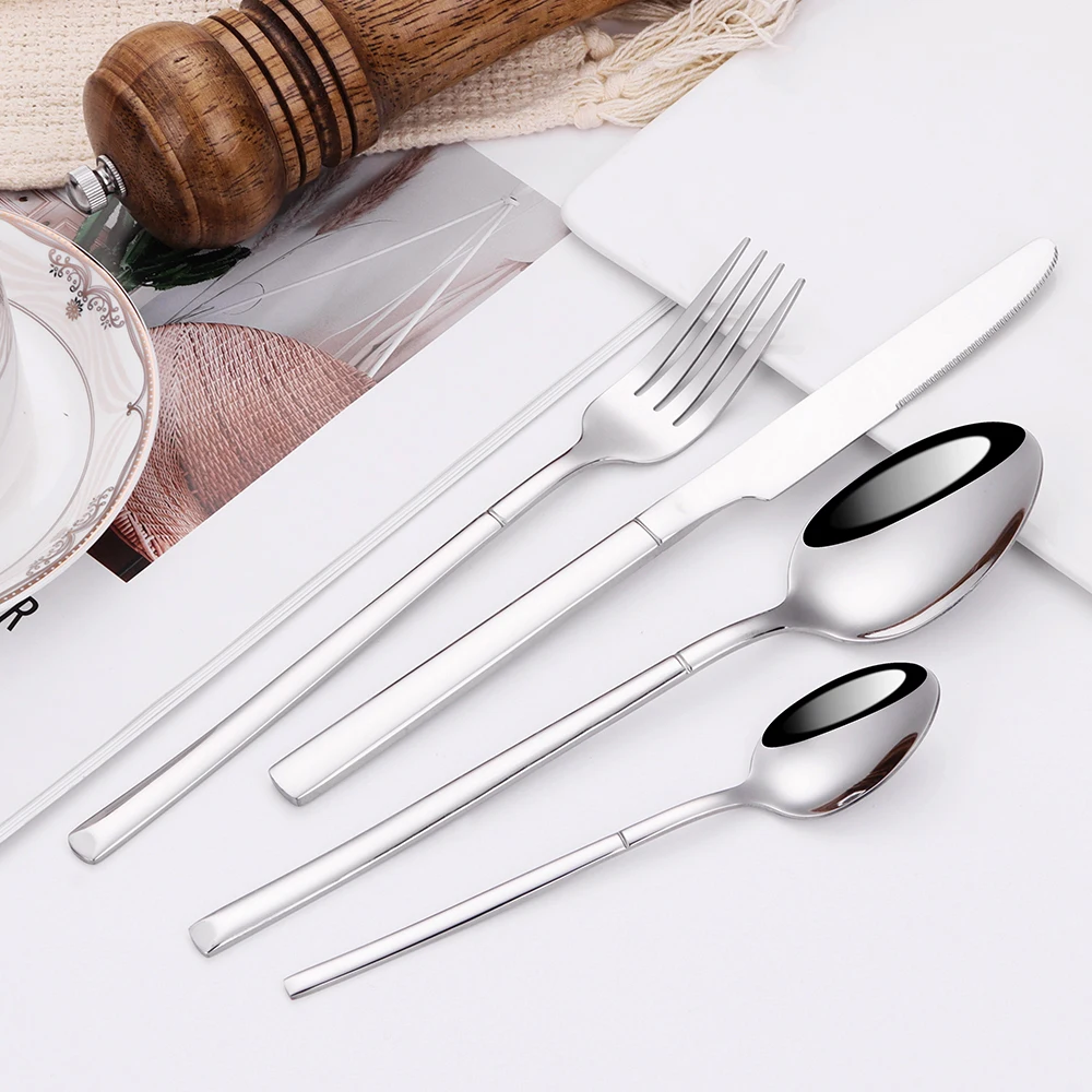 4/6/16/24Pcs Elegant Sliver Tableware Set Stainless Steel Cutlery Mirror Thin Knife Fork Spoon High Polish Western Dinner Set