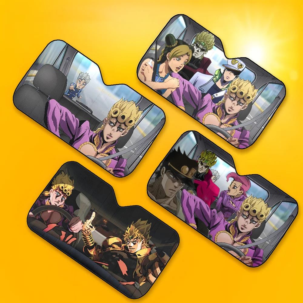 J-JoJoS Bizarre Adventure Car SunShade Windshield Foldable Three-layer Insulation Sunshade By Suction Cup Blocks UV Rays Sun