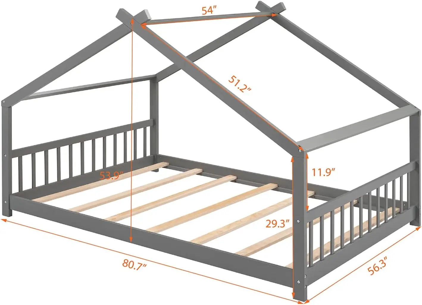 Beds Gray Bed Wood Frame Kids Platform Bed with Headboard & Footboard for Children Boys Girls Teens