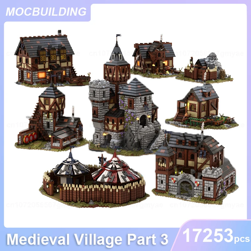 Pueblo Medieval parte 3 modelo 8 Set Castillo MOC bloques de construcción DIY montar ladrillos arquitectura exhibición juguetes de Navidad regalos 17253 Uds