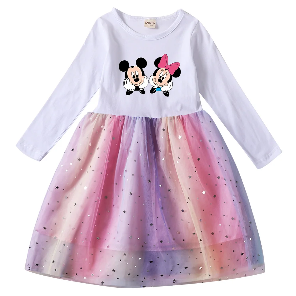 

Disney Mickey Minnie Girls Toddler Prom Mesh Dresses Children Party Clothes Long Sleeve Princess Costume Kids Fall Dresses