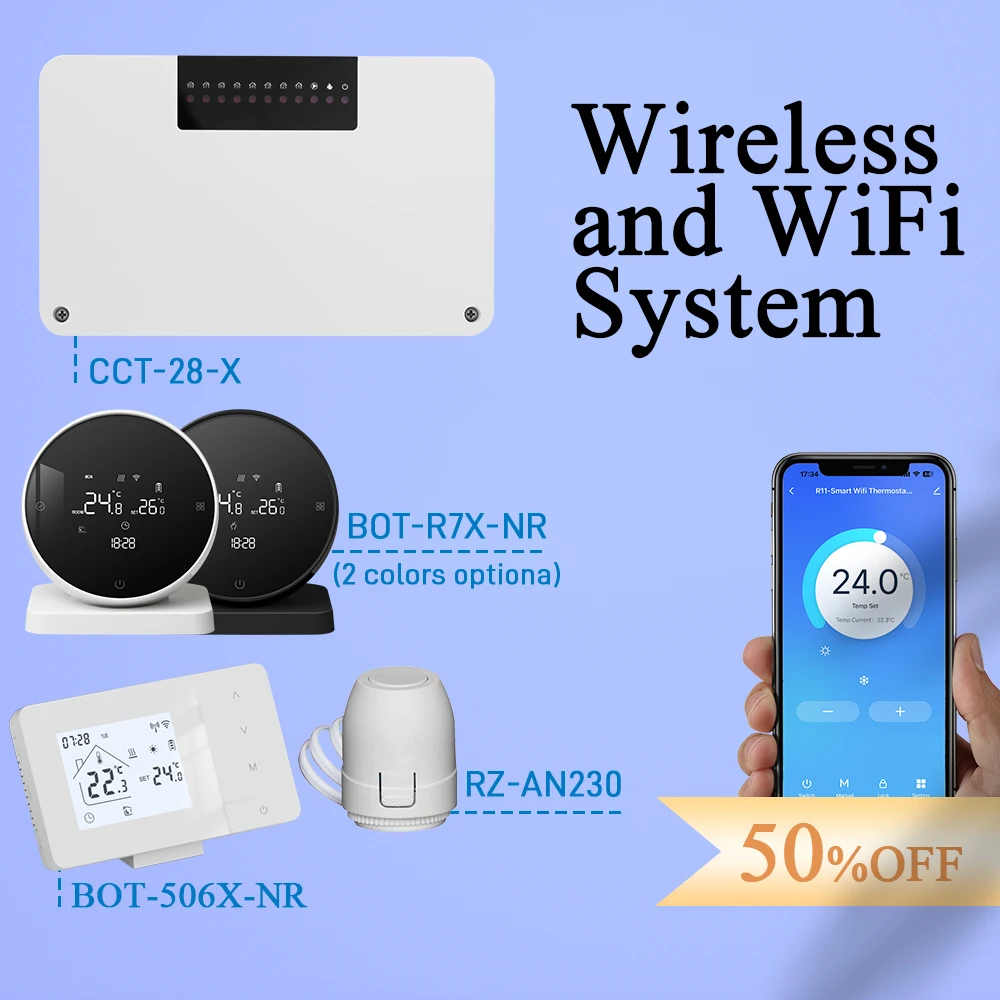 نظام تسخين/تبريد تسخين مركزي 8 قنوات لمشطات مضخة الغلاية اللاسلكية واي فاي ترموستات RF433 يدعم أليكسا جوجل #1