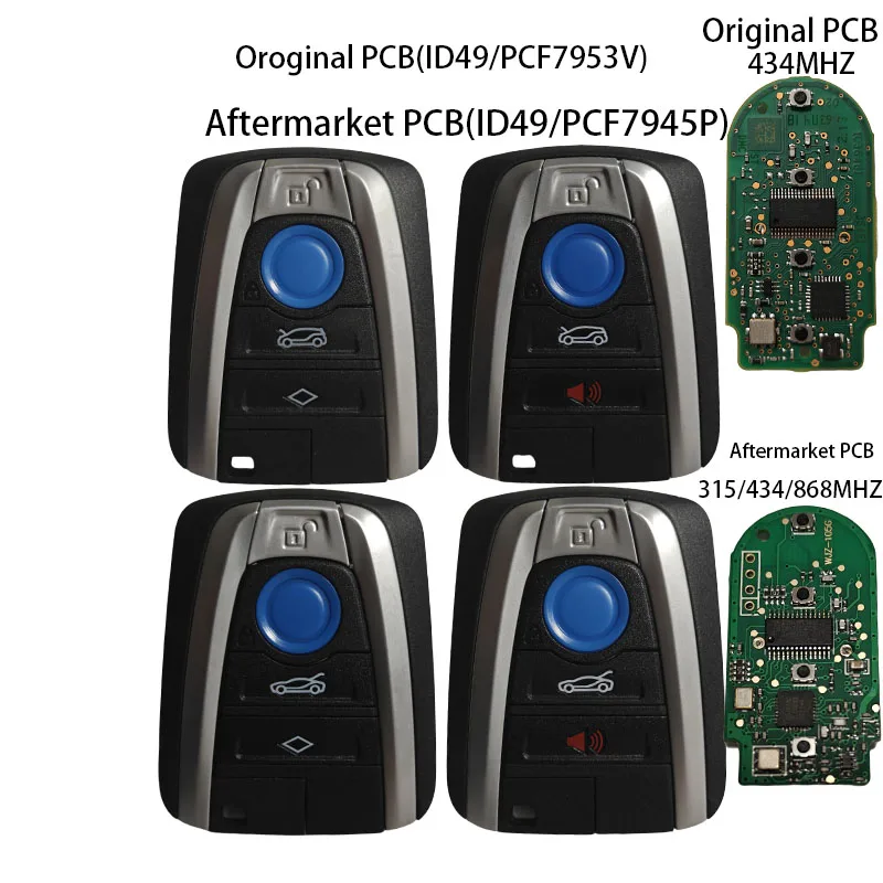 Oryginalna płytka PCB ID49 434MHz, zamienna płytka PCB 315/434/868MHz, pilot samochodowy do BMW serii I3 I8 2014-2017, 4-przyciskowy pilot bezkluczykowy. — 2