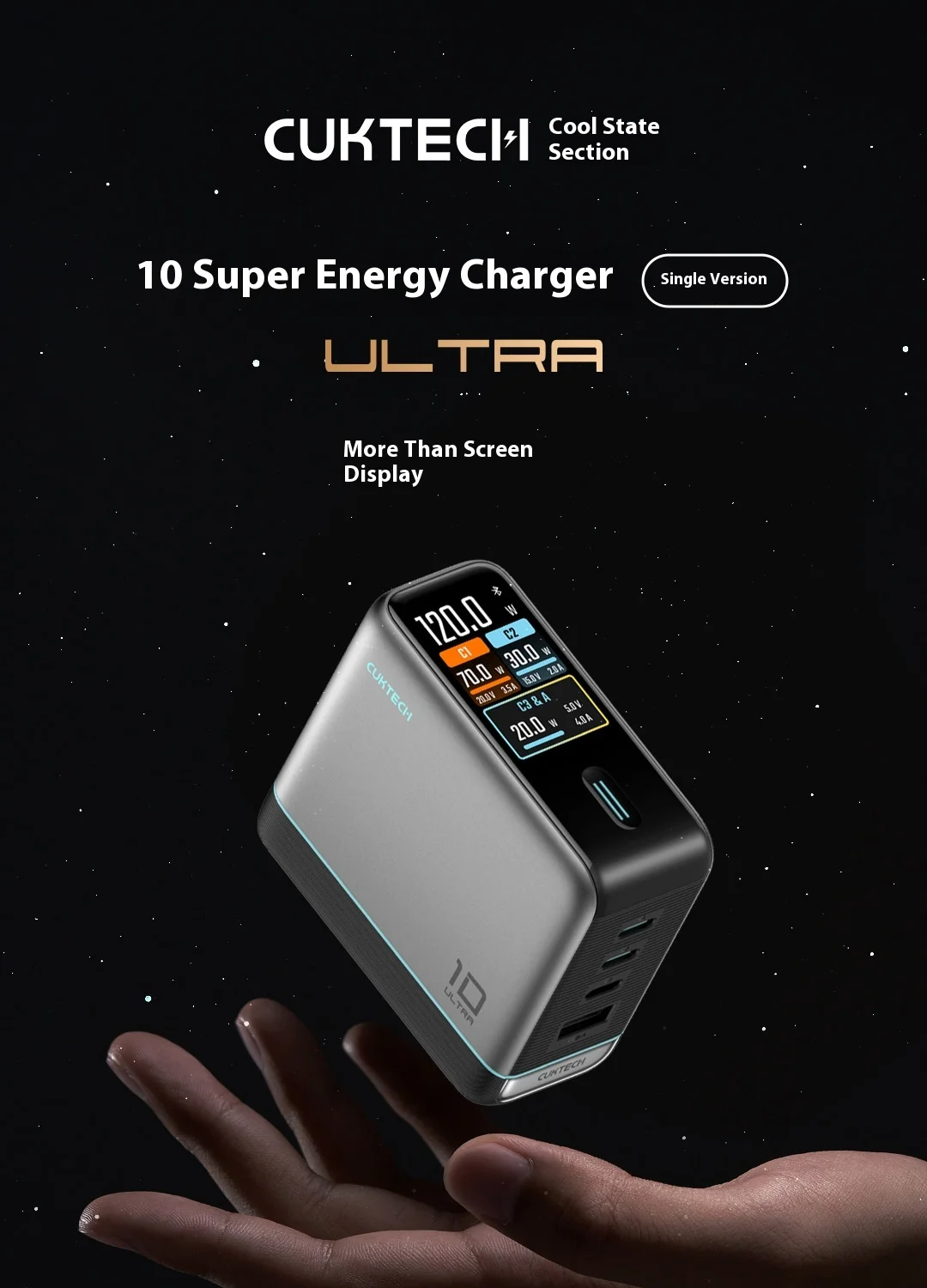 CUKTECH 10 GaN Super Charger Ultra 120W MAX 4 Ports USB-C Charger With 1.57 inch Screen Display For Xiaomi Samsung iPhone Mac