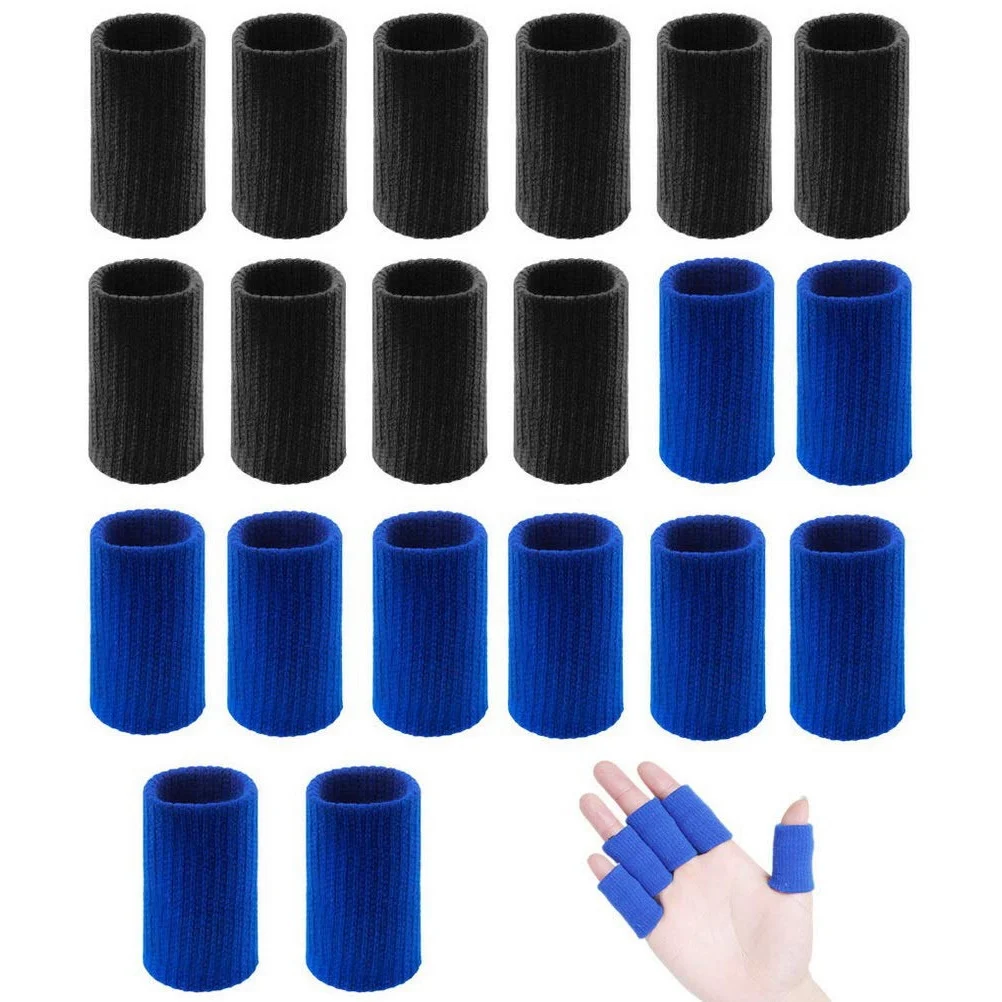 20Pc Finger Sleeves Protectors Sport Finger Sleeves Thumb Brace Support Elastic Thumb Sleeves (Black+Royal Blue)