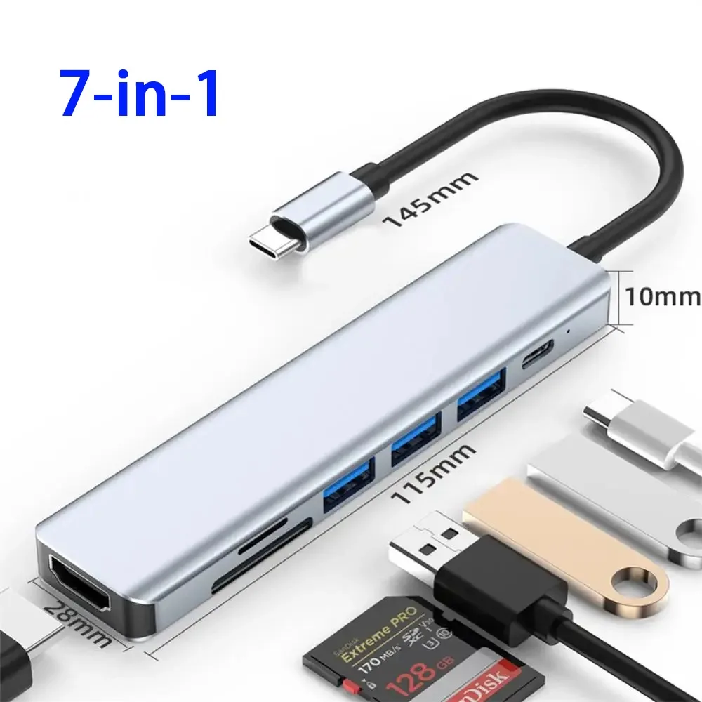 7 In 1 USB C Multiport Dock 4K HDMI-compatible SD TF Card Reader USB3.0/2.0 Adapter PD Charging Hub For MacBook iPad Laptop