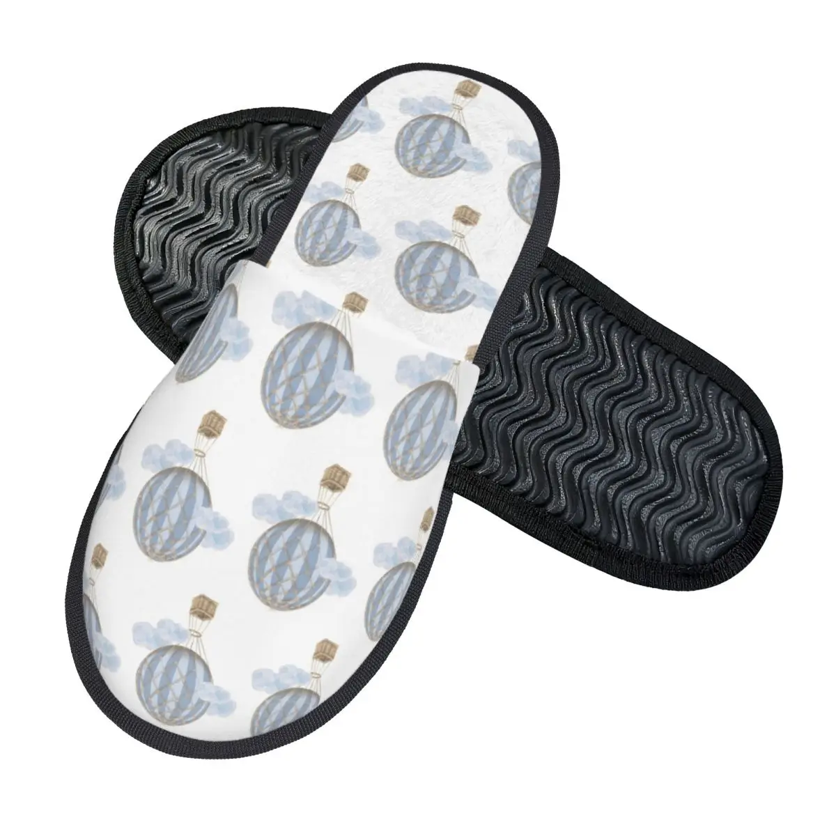 Custom Blue Vintage Hot Air Balloon Slippers Memory Foam Warm Soft Women House Slipper Indoor Comfy Shoes