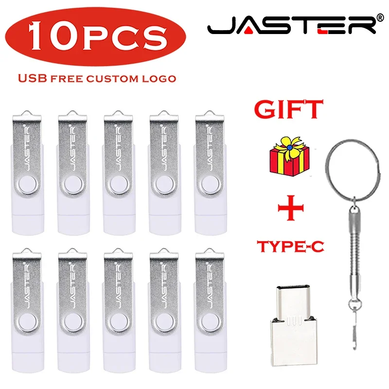 

JASTER 10 PCS LOT USB Flash Drive 128GB Plastic Memory Stick 64GB OTG PenDrive 32GB Rotatable U Disk 16GB TYPE-C Gift USB Stick