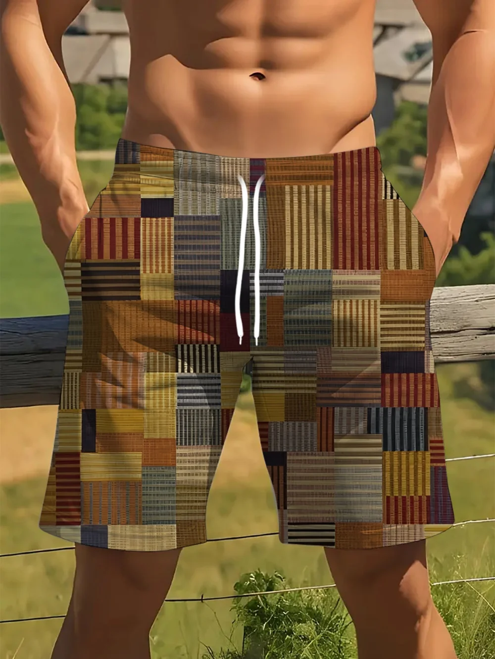 Vintage Men 3D Printed Casual Shorts Square Colorful Plaid Short Pants Casual Sports Oversize Swimming Gym Men Summer Clothes