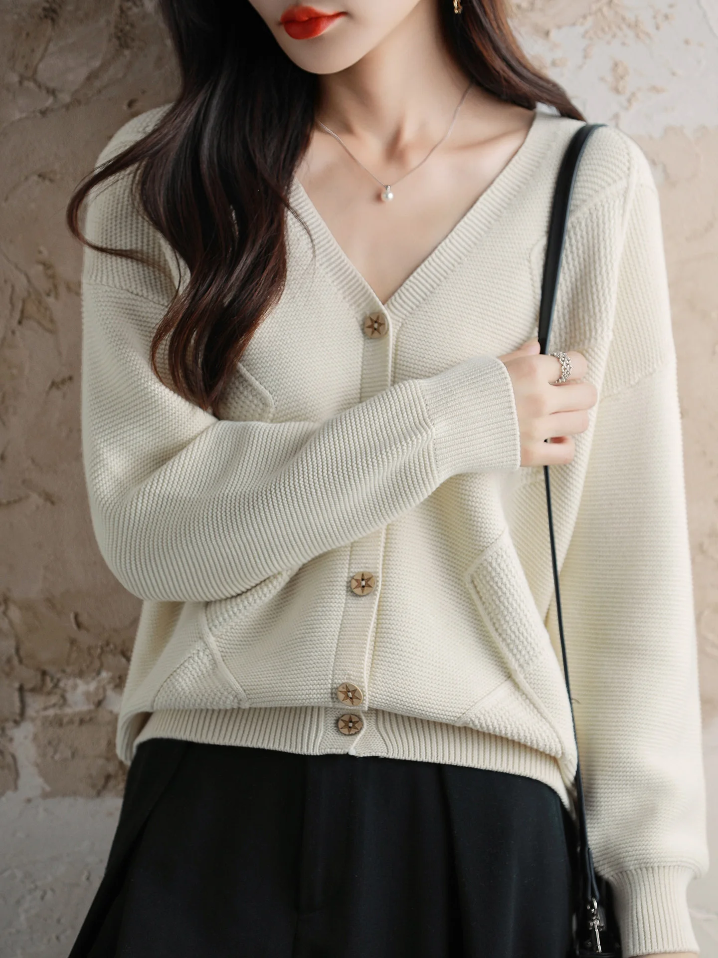

Thiened Seven-Needle Pure Cotton Open Cardigan Women's Loose Casual Knitted Sweater ort Sle Single Button Outerwear Top
