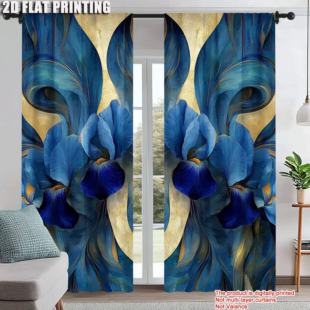 

2Pcs Glam Floral Art Window Curtains Machine Washable Polyester Drapes For Living Room Bedroom Design For Privacy Protection_ai3