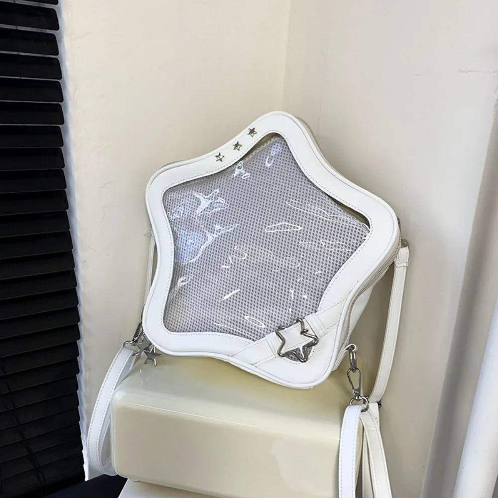 

Creative Zipper Bag Star Ita Bag Silver PU Transparent Pocket Dual Purpose Idol Merchandise Storage Fashion Backpacks Men