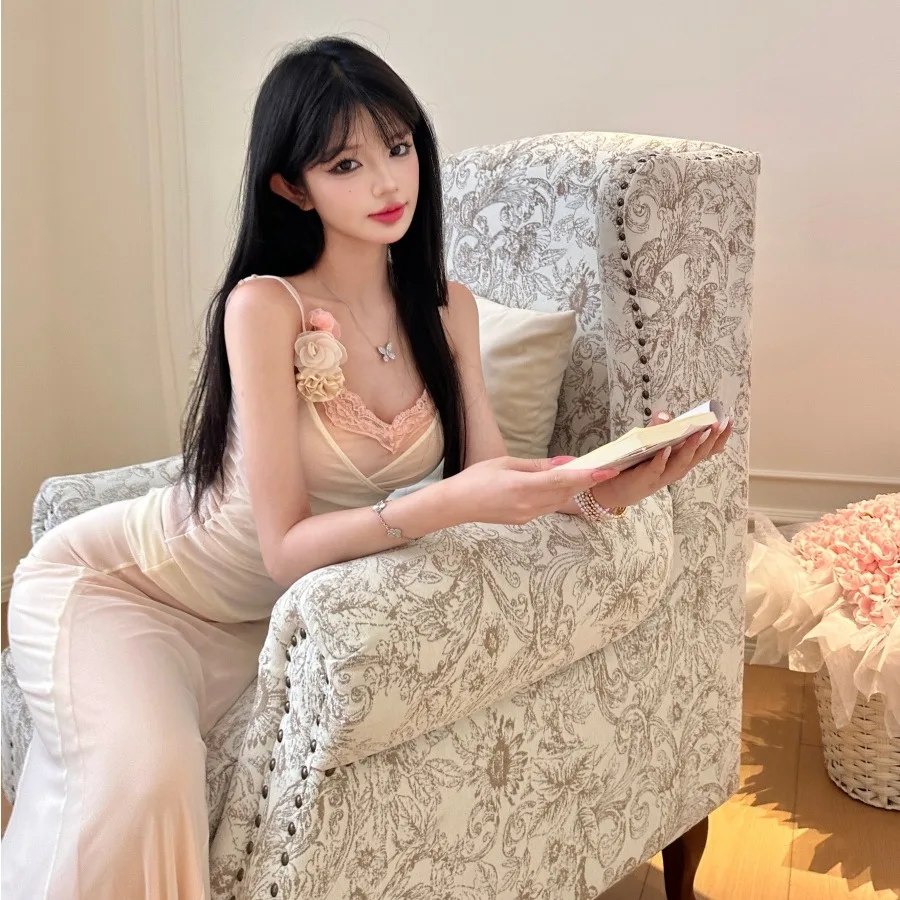 

Cinnamon Apricot Summer 2026 Women's Slim Fit Vest Strap Halter Neck Two-Piece Set Fashionable Trendy Chinese Polyester Fabric