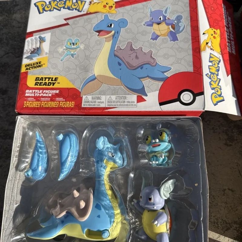Conjunto de Figuras de Ação de Anime Pokemon Lapras, Froakie e Wartortle, Modelo de Brinquedo para Coleção, Presentes para Meninos e Meninas