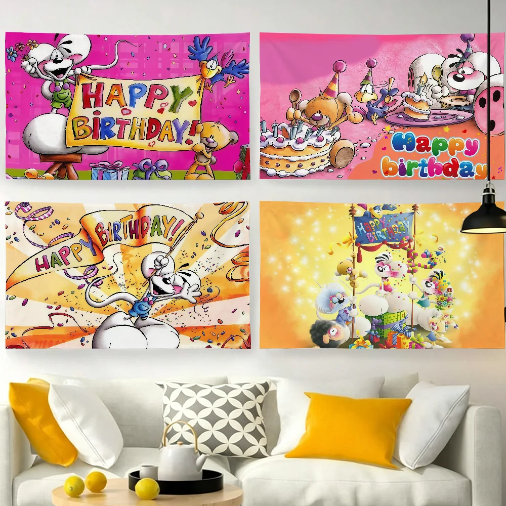 Cartoon Diddl Cute Birthday flag For Garden Party Living Room Home Balcony Wall Decor Banner Bedroom Outdoor Tapestry