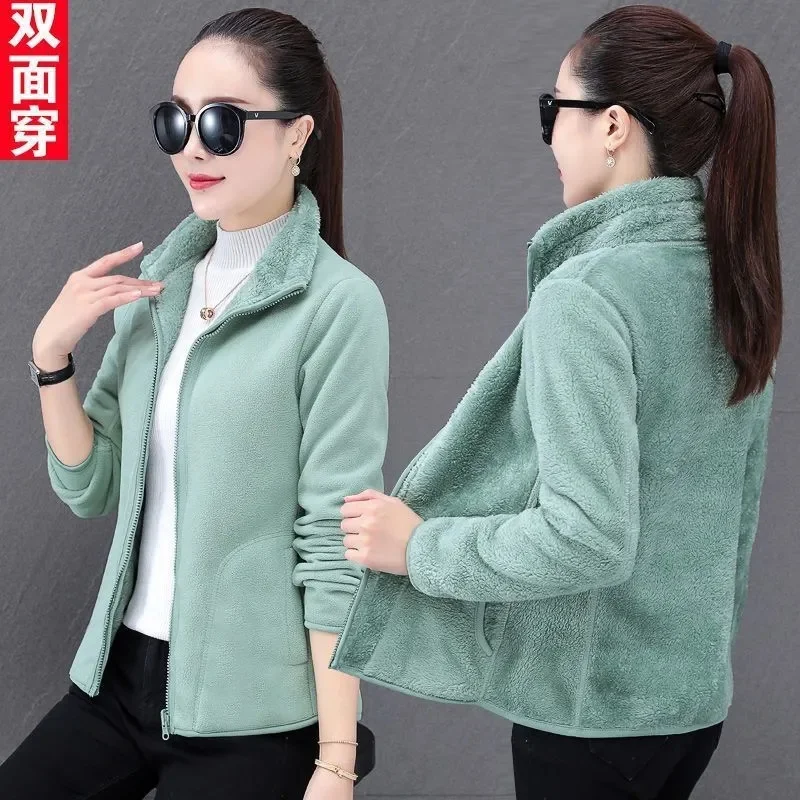 Hoodie Two-Sided Wool Fleece Women\'s Polar Fleece Coat Autumn Winter Add Velvet Thickening Keep Warm Double-Sided Penetration