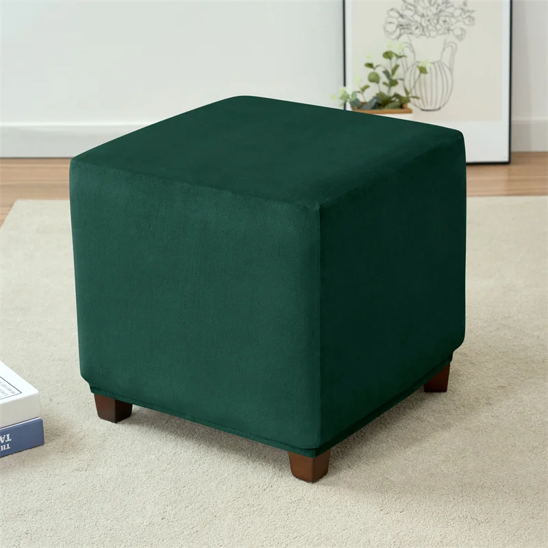 Velvet Square Ottoman Cover Soft Elastic Footrest Slipcovers for Living Room House Pouf Stool Covers Furniture Protector Case