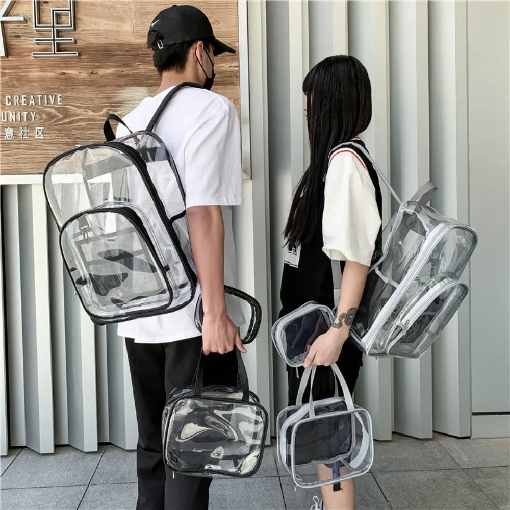 

Unisex Transparent PVC Backpack - Waterproof School Bag for Teens & Students, Lightweight Travel Backpack for Men Women 백팩