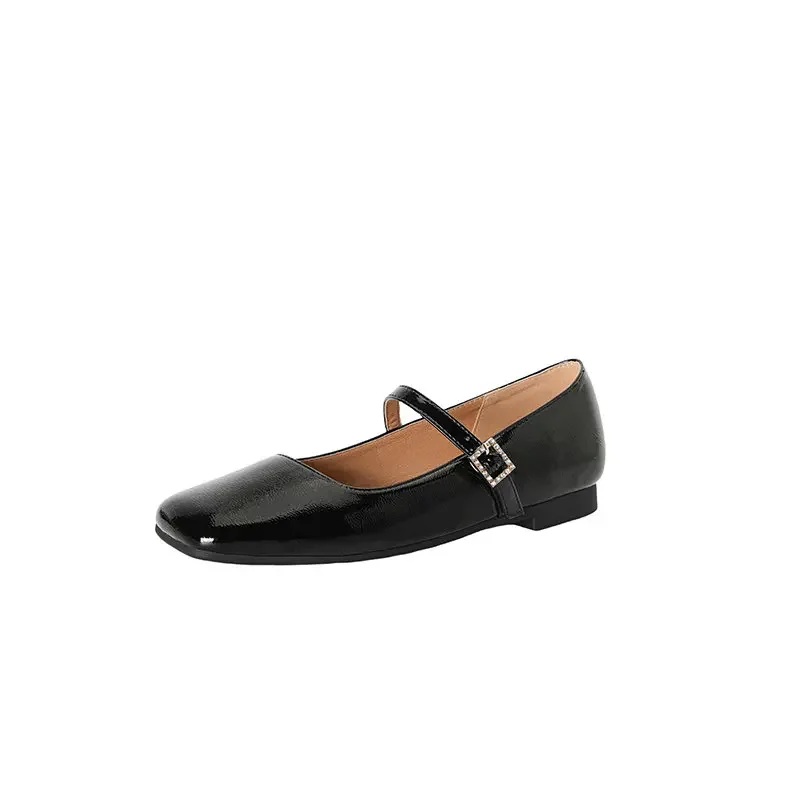 

Luxury PU Leather Red Cream White Closed Toe Sweet Ladies Mary Janes Flats Concise Buckle Belt Designer Spring Fall Flat Shoes