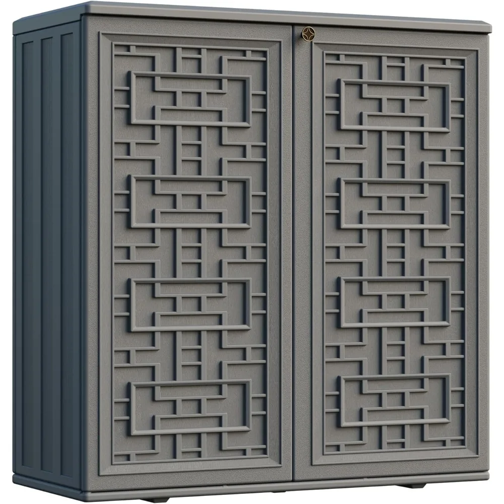 

Indoor Outdoor Storage Cabinet Waterproof with Shelf,Plastic Storage Sheds Outdoor Cabinets for Patio/Garden/Backyard, Size 34.3