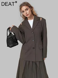 DEAT Fashion Women's Blazer Shoulder Hollow Out Notched Single Breasted Slim Pockets Suit Jackets Autumn 2024 New Tide 7AB4554