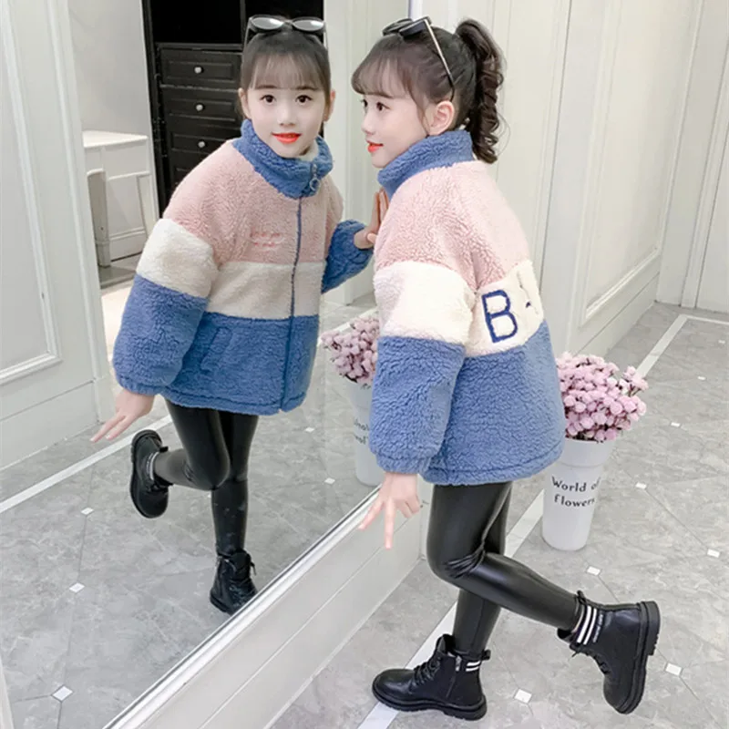 

Girls Coat Jacket Cotton Outwear Tops 2022 Lasted Warm Thicken Plus Velvet Winter Autumn Teenager Furs Sport Birthday Gift Child