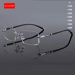 KLASSNUM Men Reading Glasses Rimless Cut Edge Presbyopic Glasses Anti Blue Light Anti Fatigue Plus Glasses Presbyopia Clear Lens