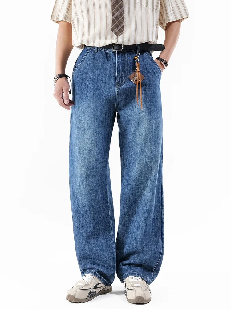 

KSTUN 2026 Trendy Loose Wide Leg Jeans for Men Spring Summer Hot Sale Dad Pants Elastic Waist Casual Solid Colors No Accessories