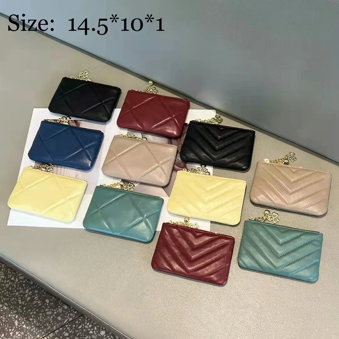 Luxo mini carteira feminina acolchoado couro de cordeiro zip moeda bolsa pequena fêmea chaveiro bolsa diamante quadrado costura cartão dinheiro saco