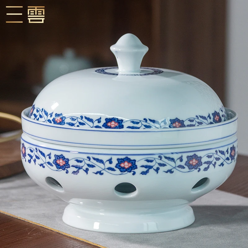 

Chinese Sle round Cerc Heating Insulation Ming Furnace Blue And White Plate Hotel Canteen Private Kitchen Creative Dinin...