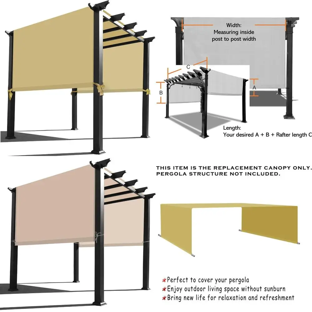 

Universal Waterproof Pergola Canopy Replacement Cover - 14 Feet Long x 9 Feet Wide, Sand Color, Durable Outdoor Protection