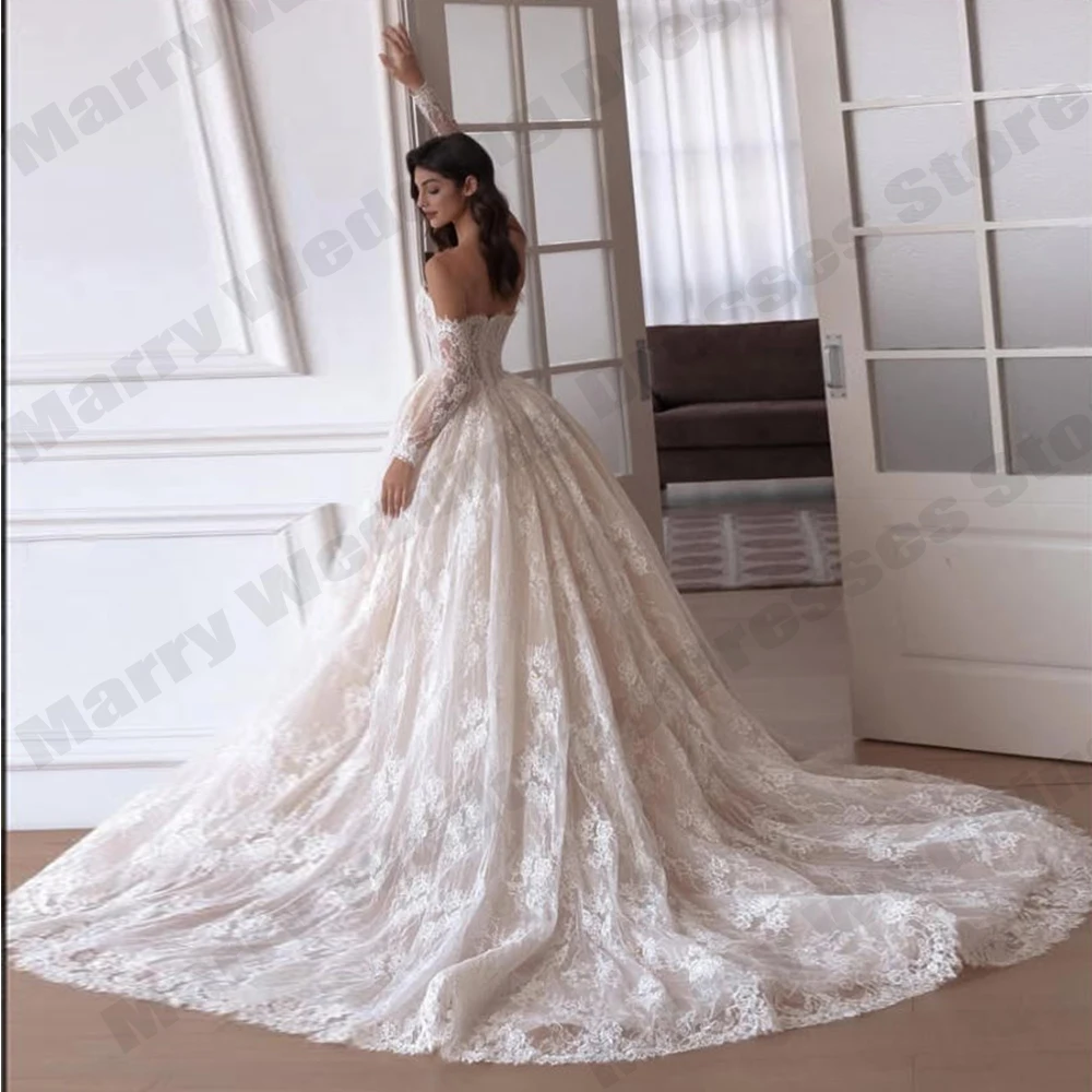 Luxury Women's Bridal Gown Princess Fluffy Skirt A-line Lace Detachable Sleeves Wedding Dress customized robe de mariée 2026