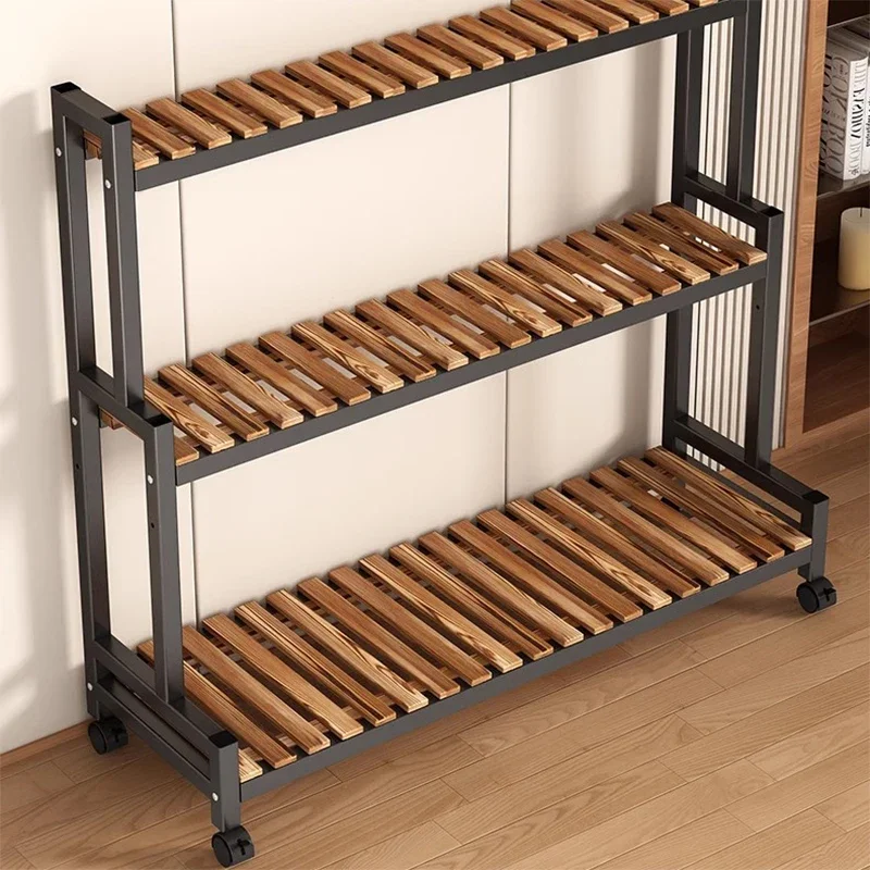 Flower Shelf 3-step Ladder Plant Shelves Balcony Living Room Solid Wood Iron Art Plant Shelves Patio Furniture Structure