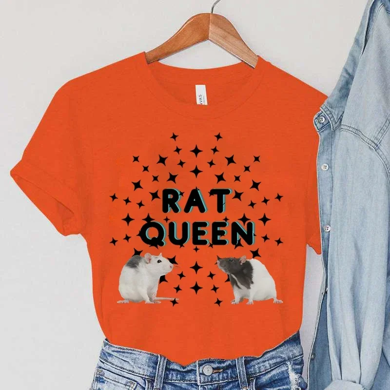 Rat T-Shirts Women\'s Rat Queen Clothing Harajuku Stars TShirts Vintage Animal Fashion Female TShirts Rat Casual Women T-Shirts