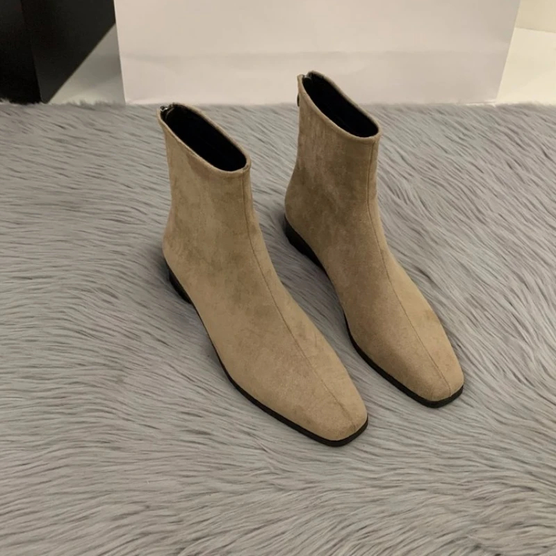 2025 Peach-colored Back-Zip Nude Boot - Fashion Square-Toe - Fall/Winter Style - High Heel - Women's Elegant - Tight Short Boot